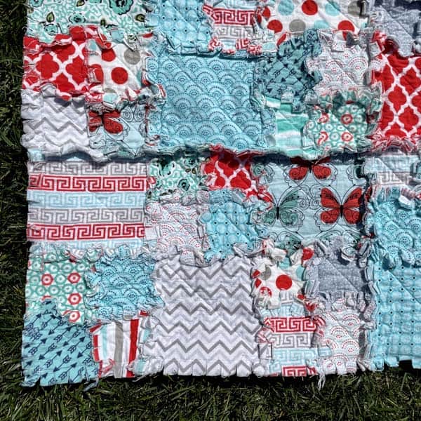 Coral and Teal Raggedy Quilt - Crib Size